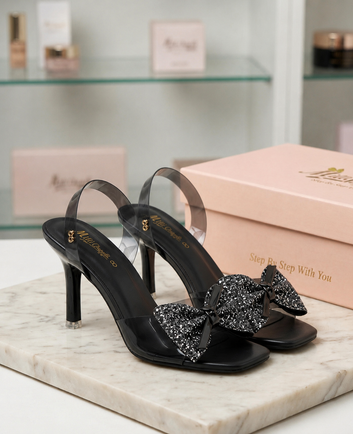 Midnight Spark Bow Clear Heels