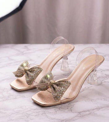 Crystal Bow Clear Heel Sandals